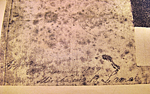 Lamar Signature on Original Stewart Drawing of Lone Star Flag